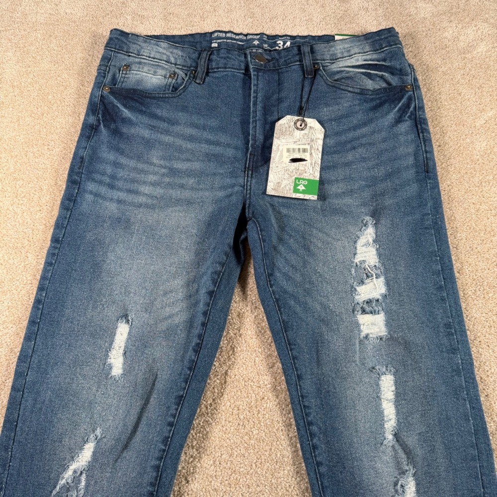LRG Skinny Fit Jeans Mens 34 X 31 Blue Distressed Ripped Denim 100-935 NEW - Picture 5 of 13